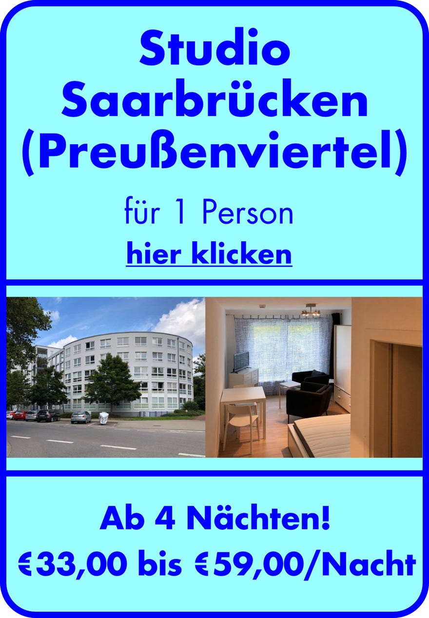 Klicken Sie hier um Fotos und weitere Informationen über die Ferienwohnung "Home Saarbrücken" zu erhalten. Die Ferienwohnung Home Saarbrücken Zentrum ist voll ausgestattet mit allem was einen Aufenthalt angenehm macht.