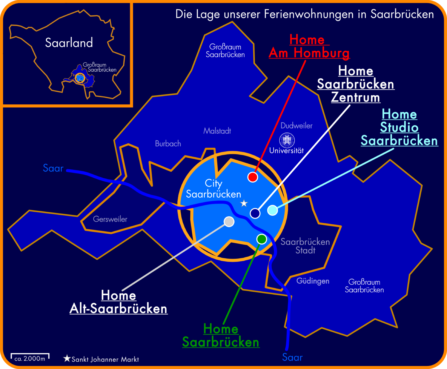 Unsere Wohnunge liegen in der Innenstadt von Saarbrücken